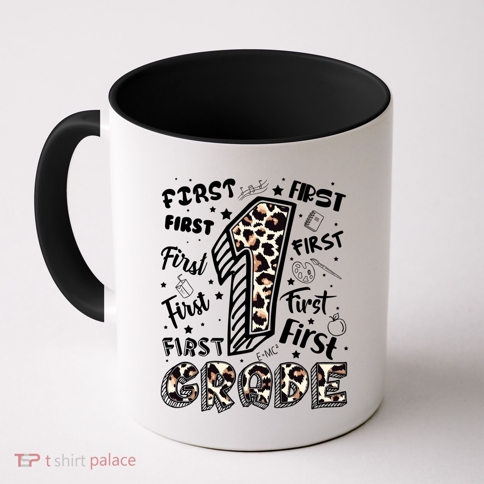 Cute Leopard Print First Grade Typography Word Art Coffee Mug