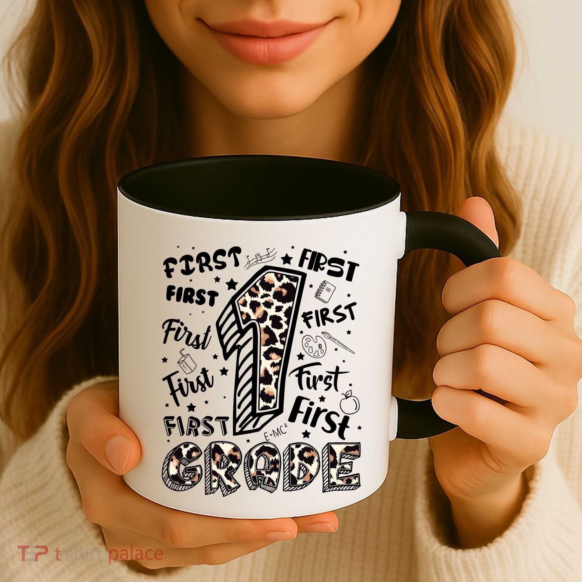 Cute Leopard Print First Grade Typography Word Art Coffee Mug