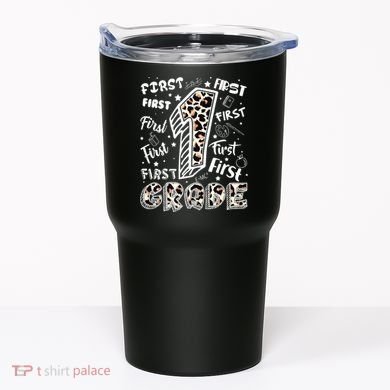 Cute Leopard Print First Grade Typography Word Art Tumbler