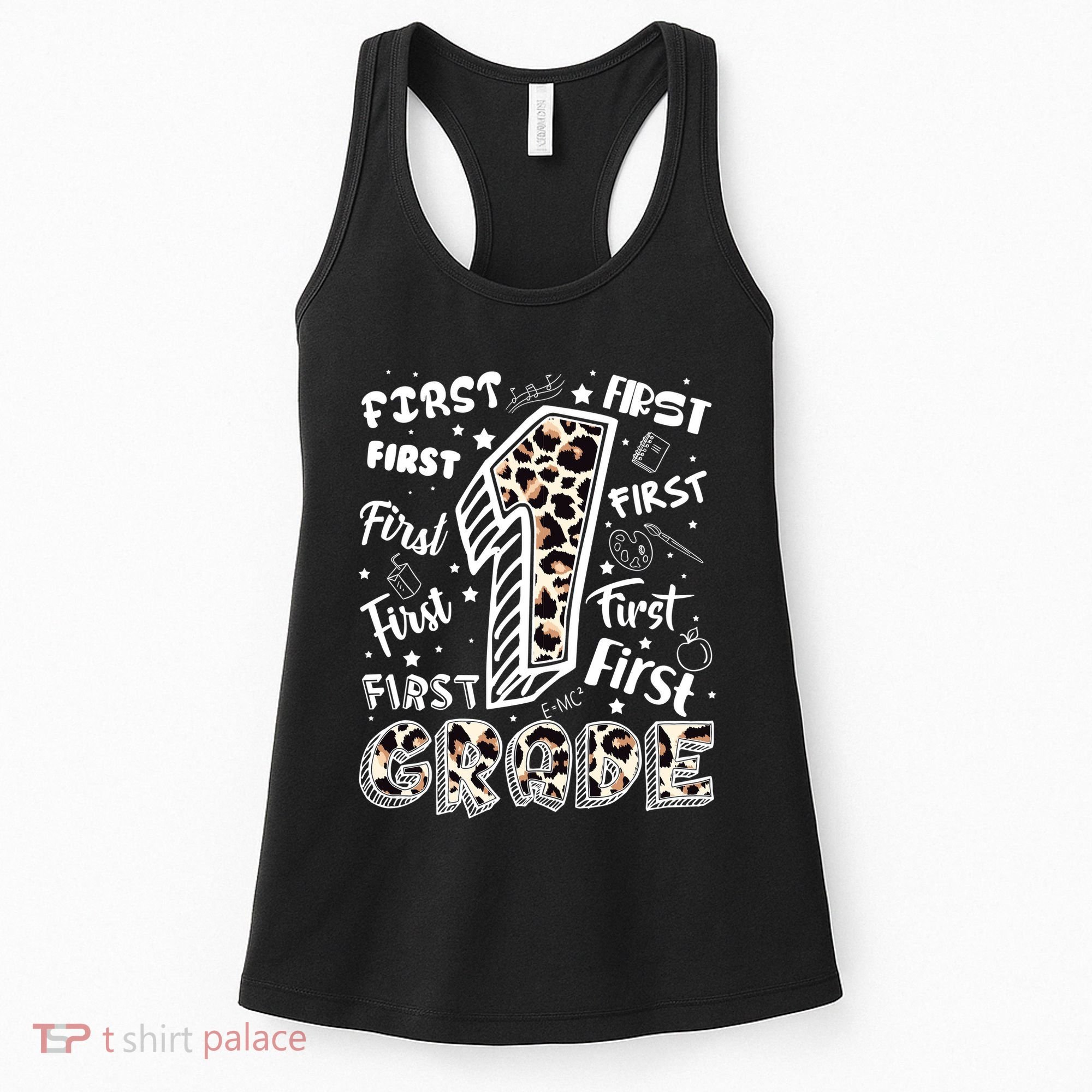 Cute Leopard Print First Grade Typography Word Art Women's Tank Top