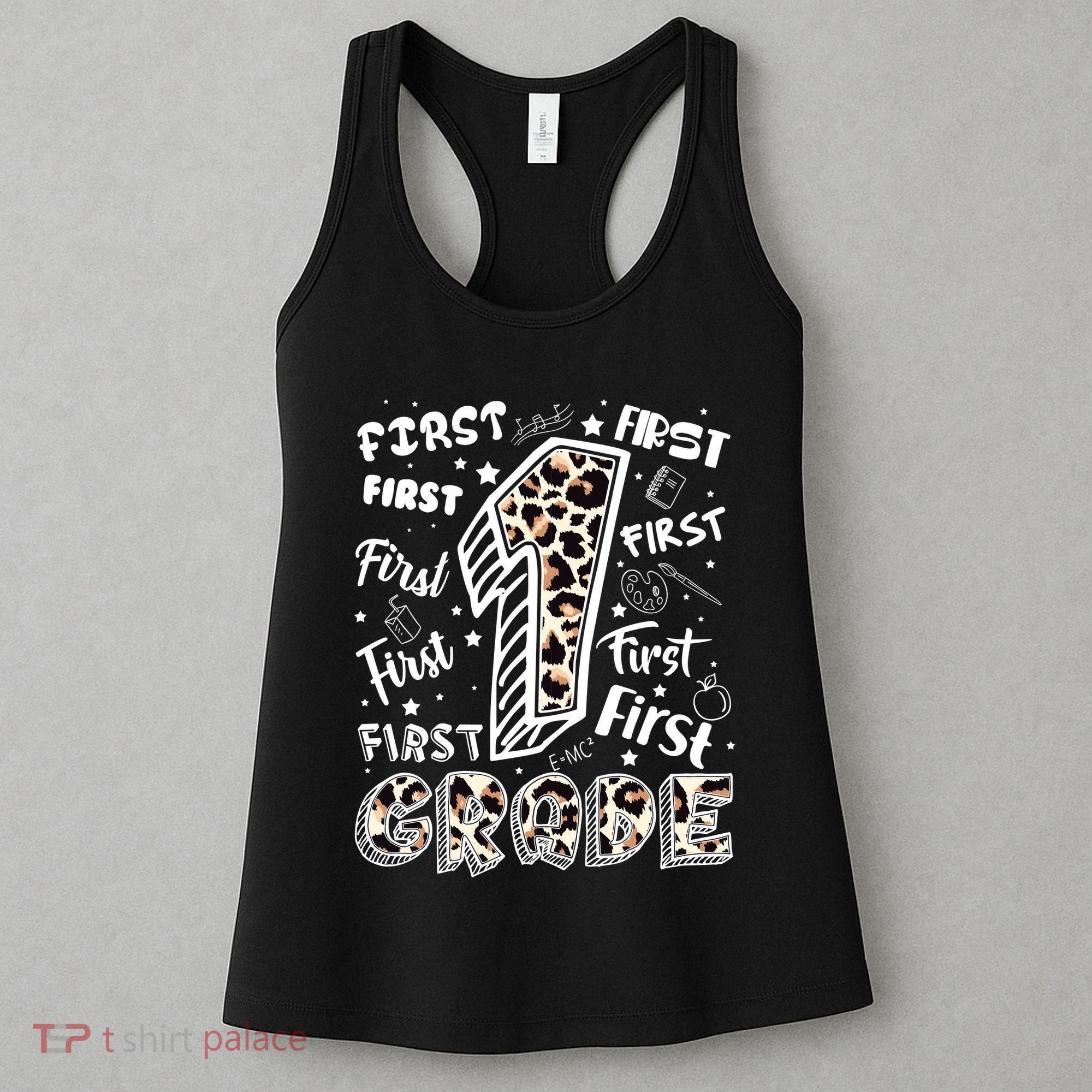 Cute Leopard Print First Grade Typography Word Art Women's Tank Top