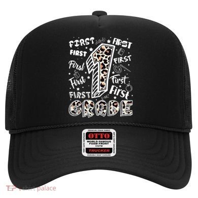 Cute Leopard Print First Grade Typography Word Art Hat