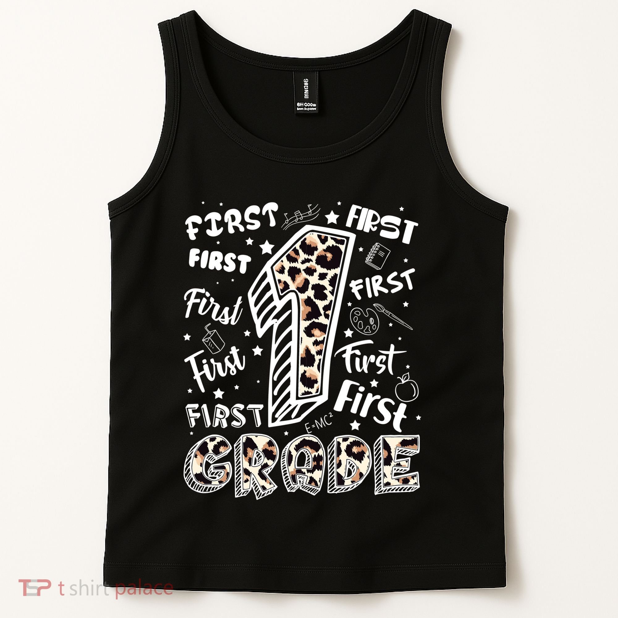 Cute Leopard Print First Grade Typography Word Art Tank Top