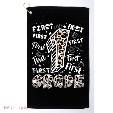 Cute Leopard Print First Grade Typography Word Art Golf Towel