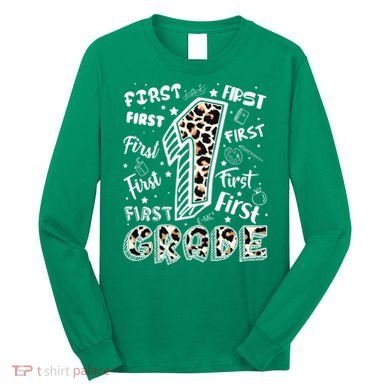 Cute Leopard Print First Grade Typography Word Art Long Sleeve Shirt