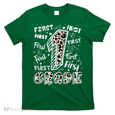 Cute Leopard Print First Grade Typography Word Art T-Shirt