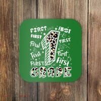 Cute Leopard Print First Grade Typography Word Art Coaster thumb 0