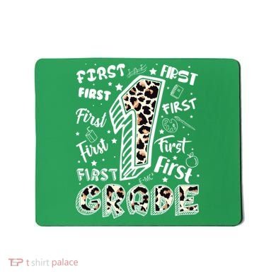 Cute Leopard Print First Grade Typography Word Art Mousepad