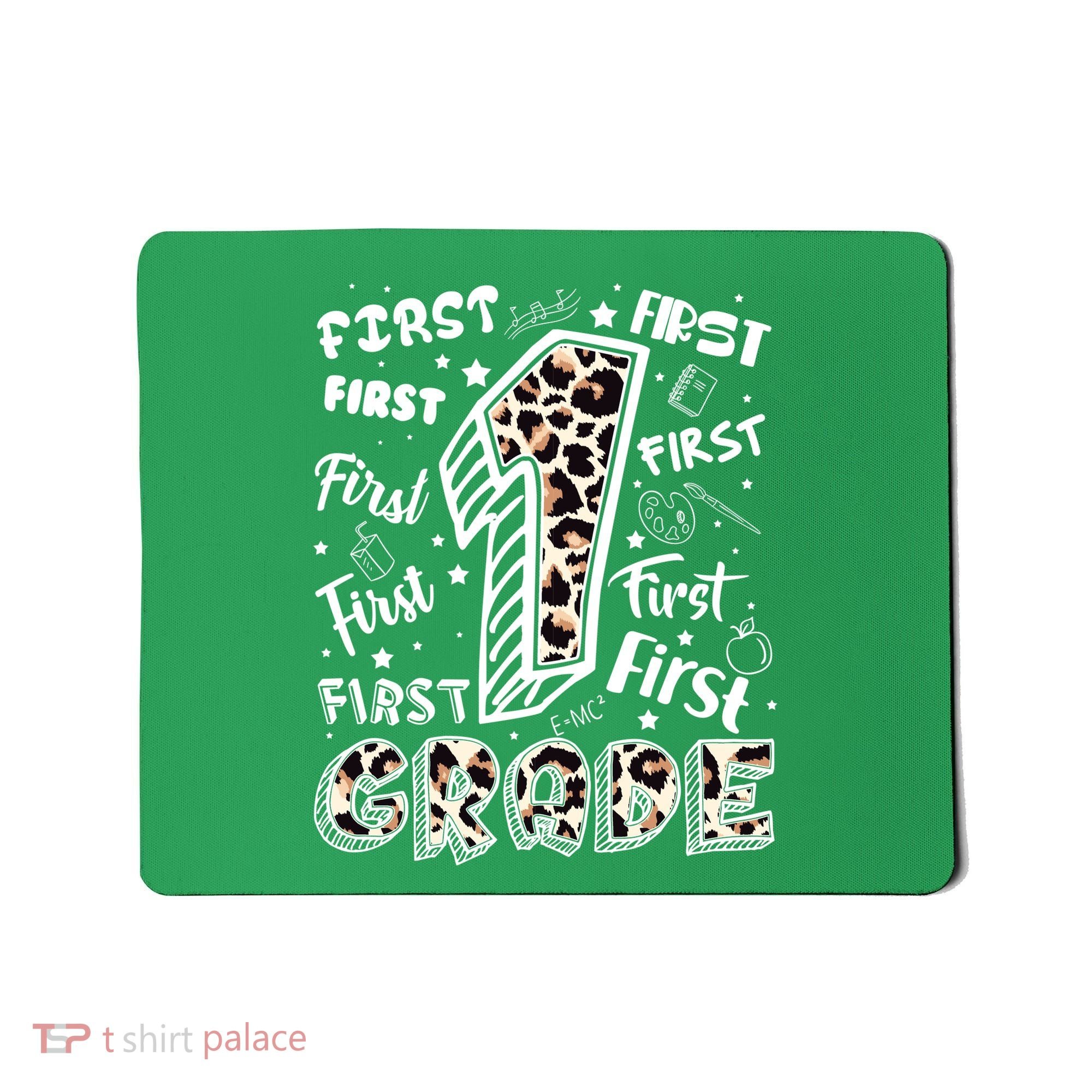 Cute Leopard Print First Grade Typography Word Art Mousepad