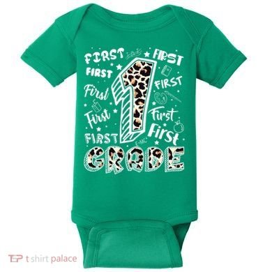 Cute Leopard Print First Grade Typography Word Art Baby Bodysuit