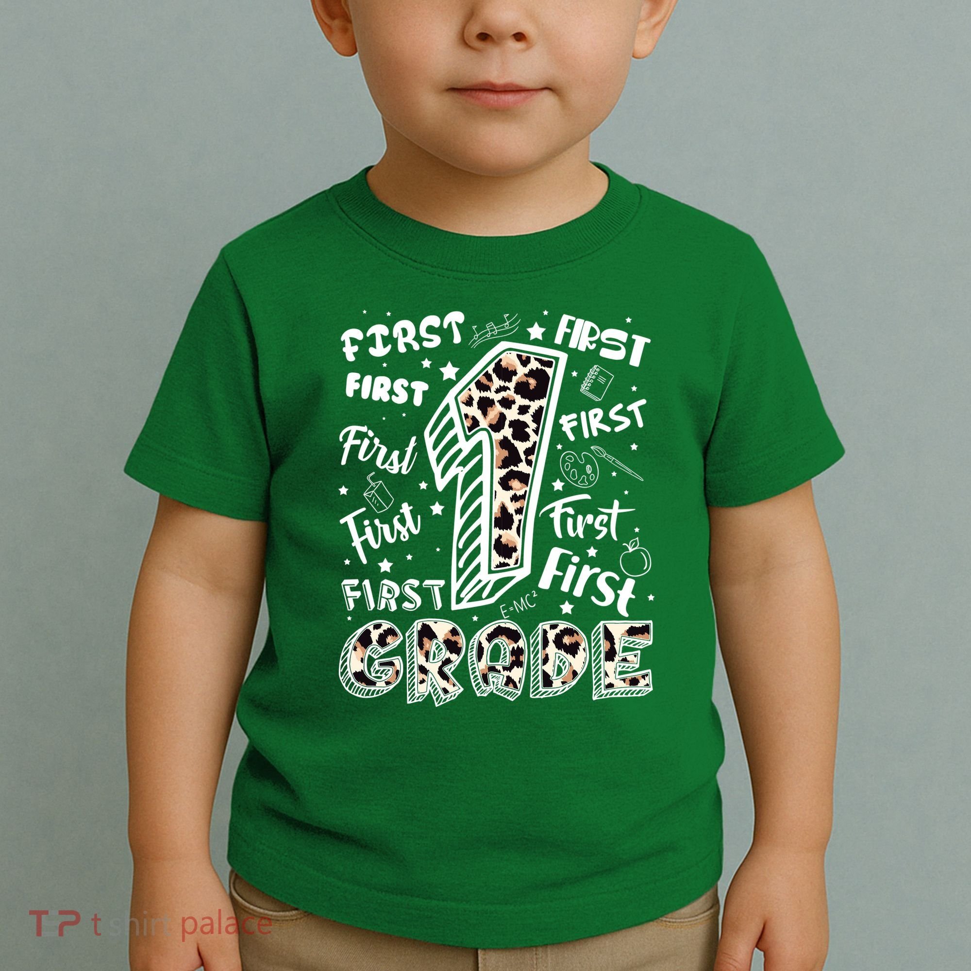 Cute Leopard Print First Grade Typography Word Art Toddler T-Shirt