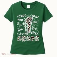 Cute Leopard Print First Grade Typography Word Art Women's T-Shirt thumb 0