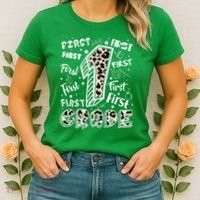 Cute Leopard Print First Grade Typography Word Art Women's T-Shirt thumb 2