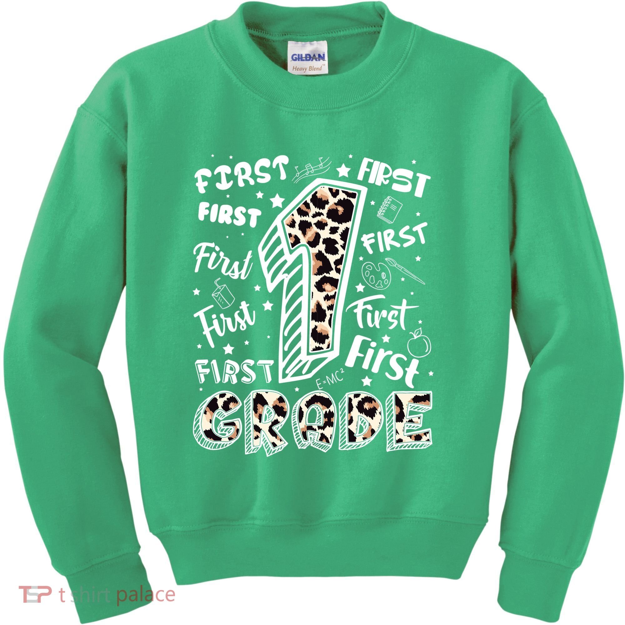 Cute Leopard Print First Grade Typography Word Art Kids Sweatshirt