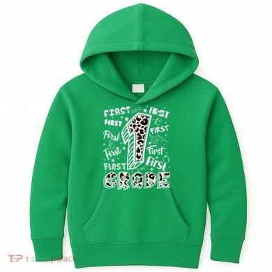 Cute Leopard Print First Grade Typography Word Art Kids Hoodie