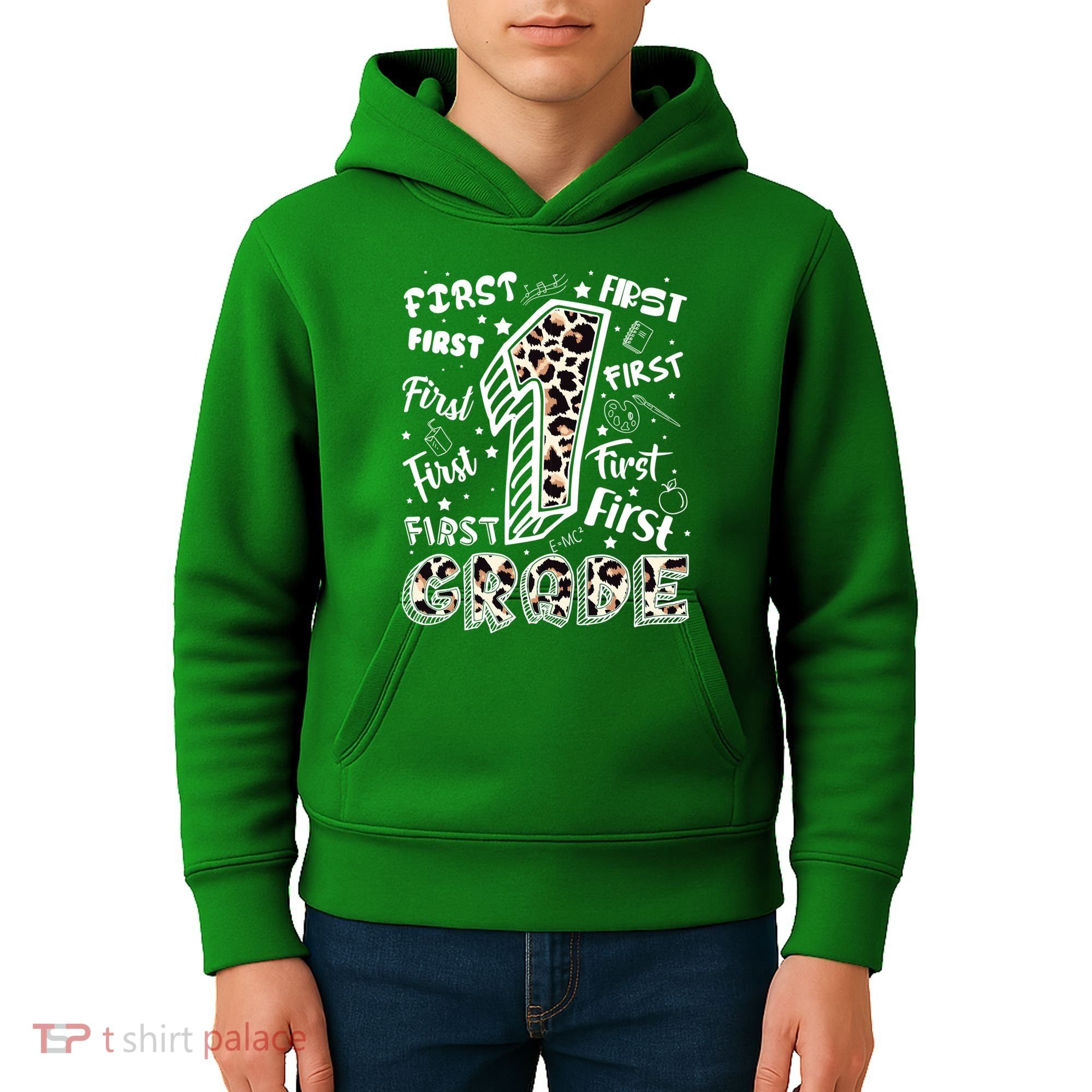 Cute Leopard Print First Grade Typography Word Art Kids Hoodie
