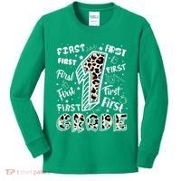 Cute Leopard Print First Grade Typography Word Art Kids Long Sleeve Shirt thumb 0