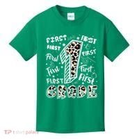Cute Leopard Print First Grade Typography Word Art Kids T-Shirt thumb 0
