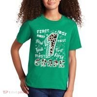 Cute Leopard Print First Grade Typography Word Art Kids T-Shirt thumb 2