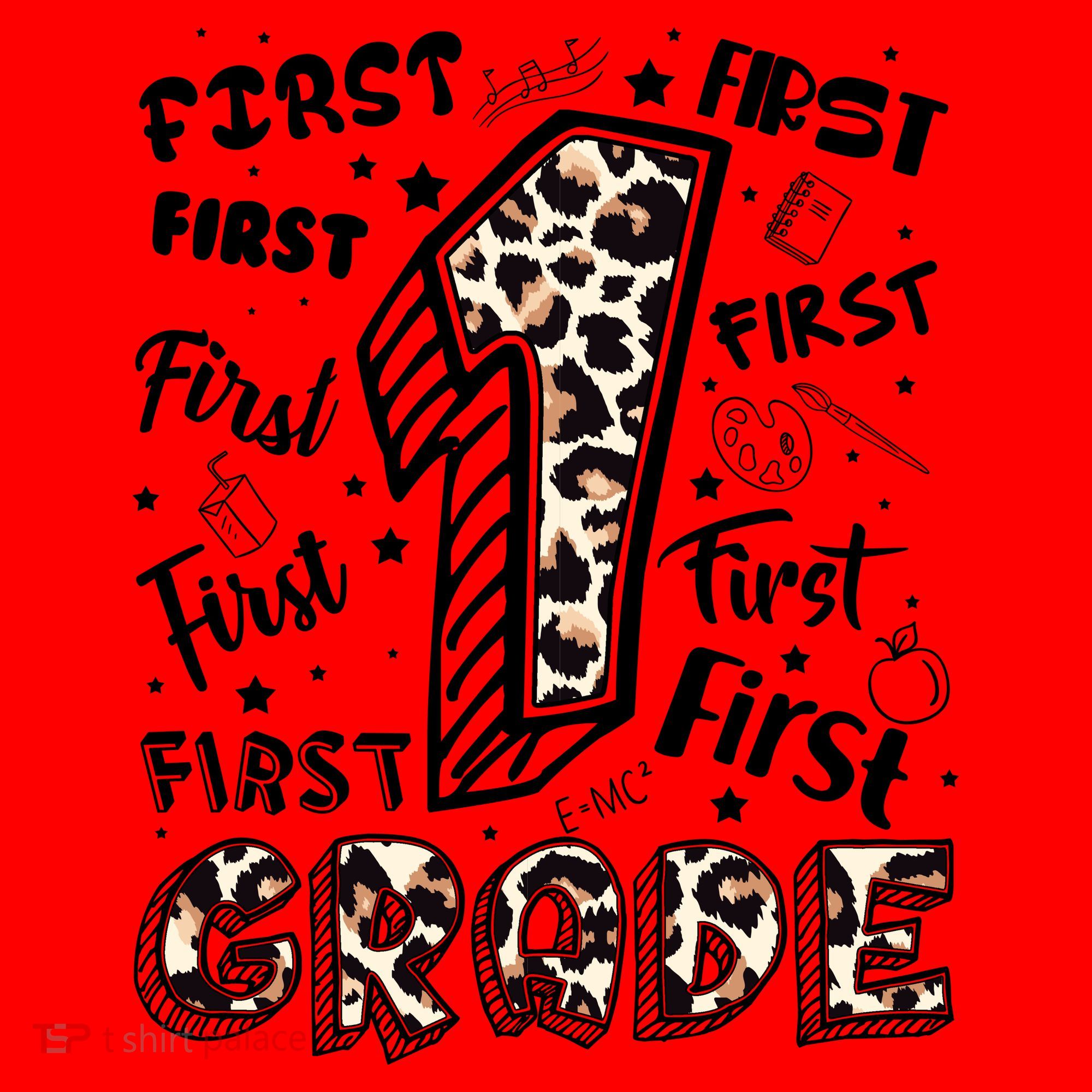 Cute Leopard Print First Grade Typography Word Art Santa Hat