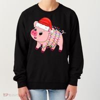 Christmas Lights Pig Wearing Xmas Hat - Pig Lover Farmer Women's Sweatshirt thumb 0