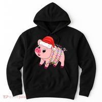 Christmas Lights Pig Wearing Xmas Hat - Pig Lover Farmer Hoodie thumb 0