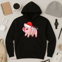 Christmas Lights Pig Wearing Xmas Hat - Pig Lover Farmer Hoodie thumb 3