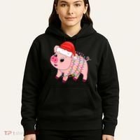 Christmas Lights Pig Wearing Xmas Hat - Pig Lover Farmer Hoodie thumb 5