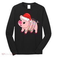 Christmas Lights Pig Wearing Xmas Hat - Pig Lover Farmer Long Sleeve Shirt thumb 0