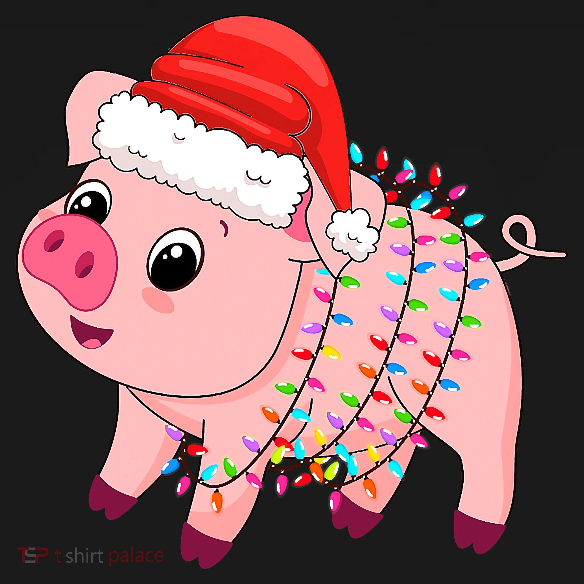 Christmas Lights Pig Wearing Xmas Hat - Pig Lover Farmer Long Sleeve Shirt
