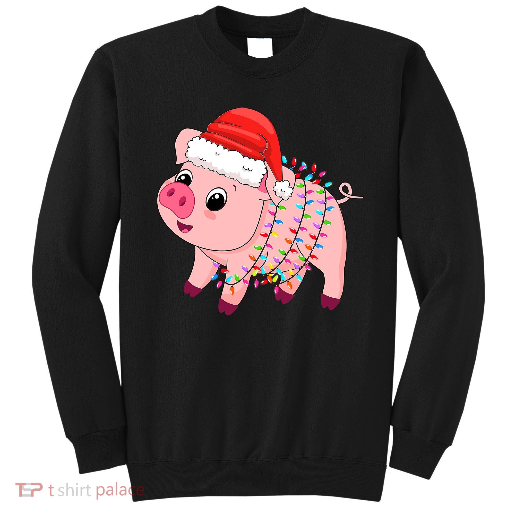 Christmas Lights Pig Wearing Xmas Hat - Pig Lover Farmer Sweatshirt