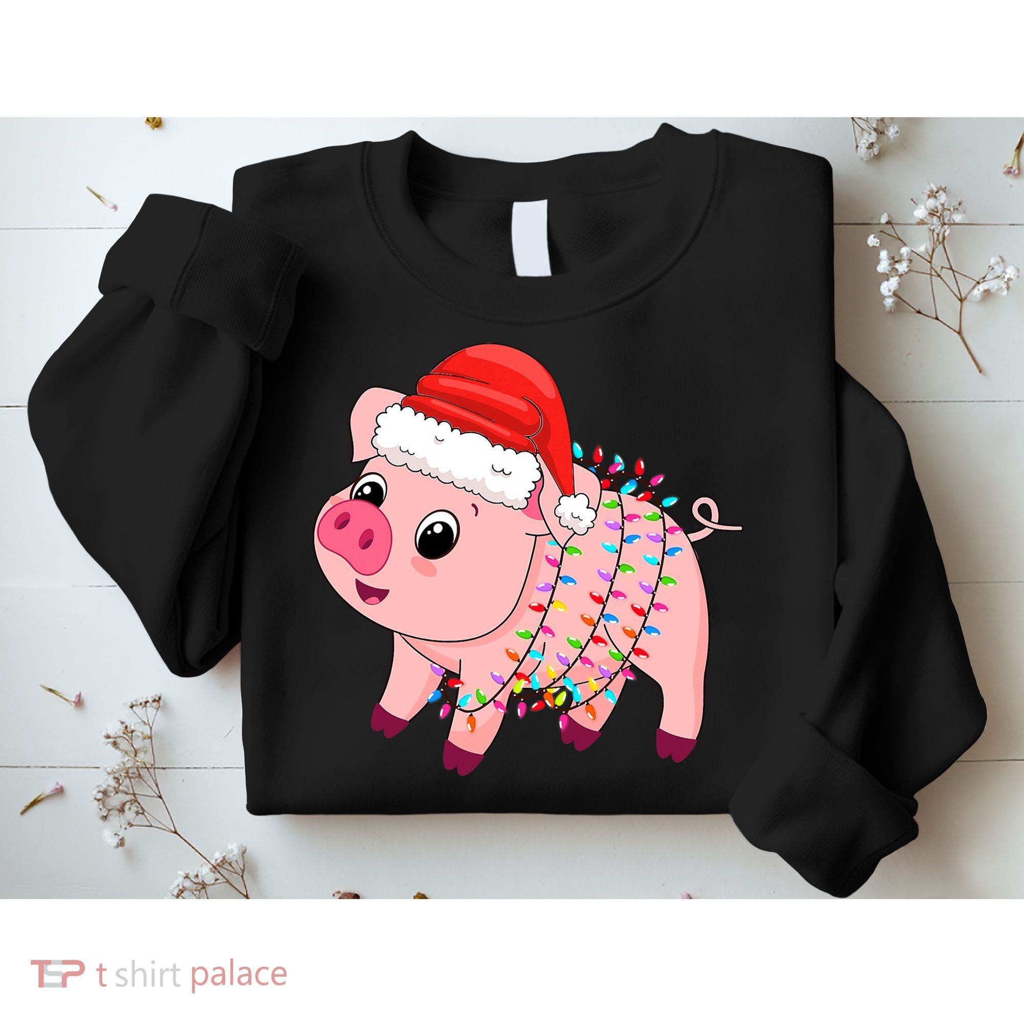 Christmas Lights Pig Wearing Xmas Hat - Pig Lover Farmer Sweatshirt