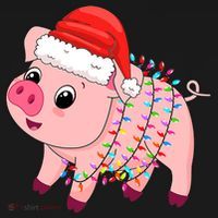 Christmas Lights Pig Wearing Xmas Hat - Pig Lover Farmer Sweatshirt thumb 3