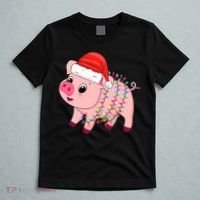 Christmas Lights Pig Wearing Xmas Hat - Pig Lover Farmer T-Shirt thumb 5