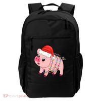 Christmas Lights Pig Wearing Xmas Hat - Pig Lover Farmer Backpack thumb 0