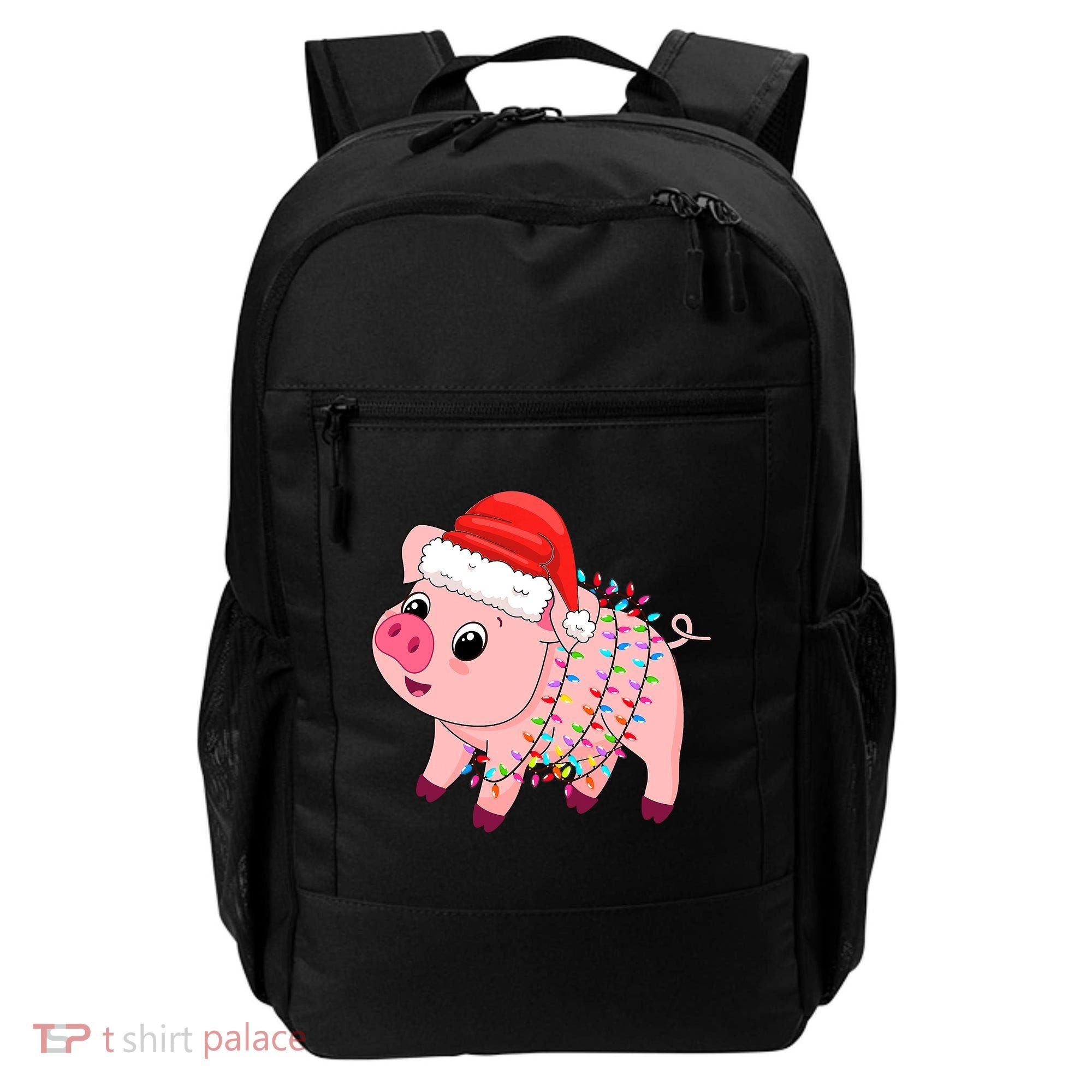 Christmas Lights Pig Wearing Xmas Hat - Pig Lover Farmer Backpack