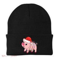 Christmas Lights Pig Wearing Xmas Hat - Pig Lover Farmer Beanie thumb 0