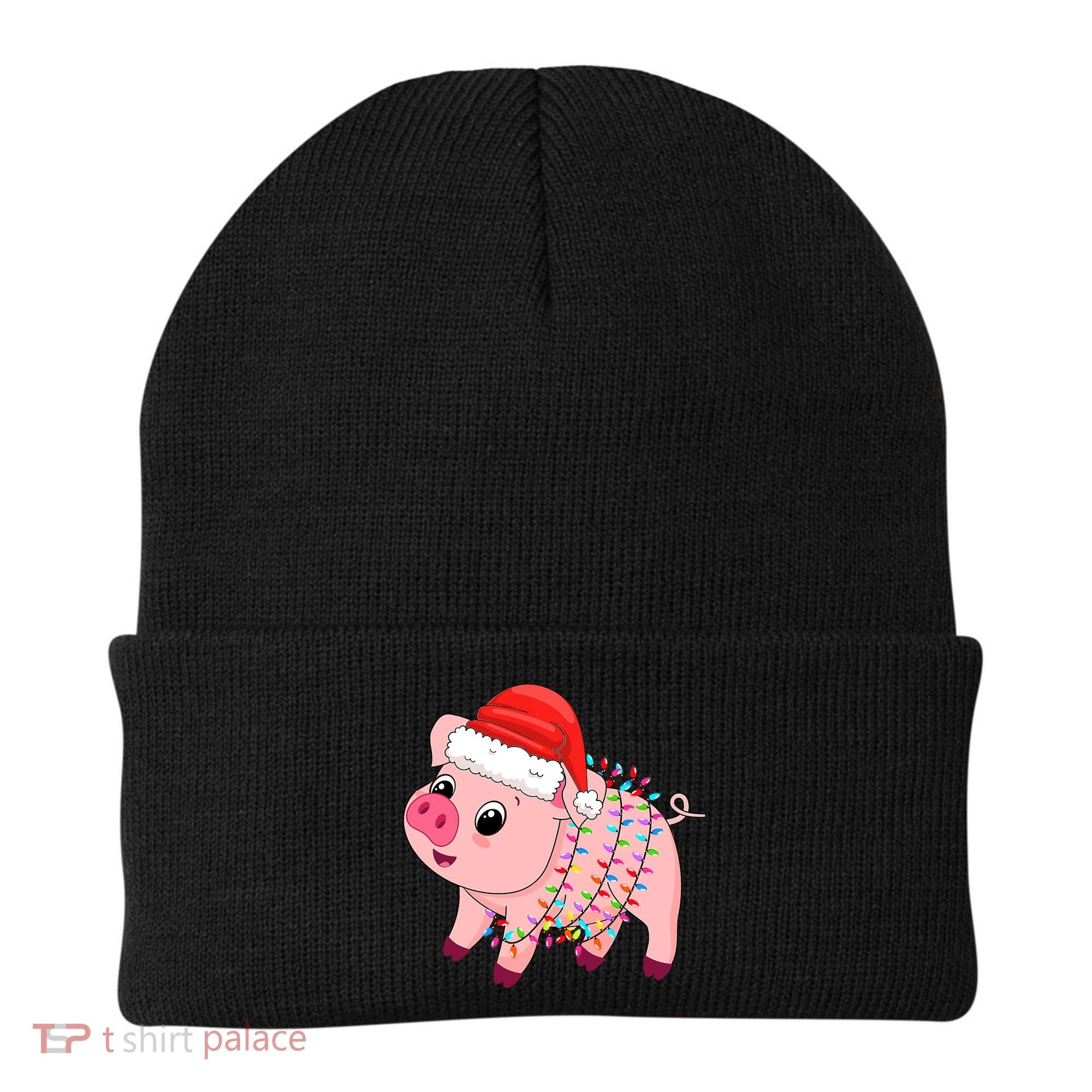 Christmas Lights Pig Wearing Xmas Hat - Pig Lover Farmer Beanie