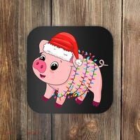 Christmas Lights Pig Wearing Xmas Hat - Pig Lover Farmer Coaster thumb 0