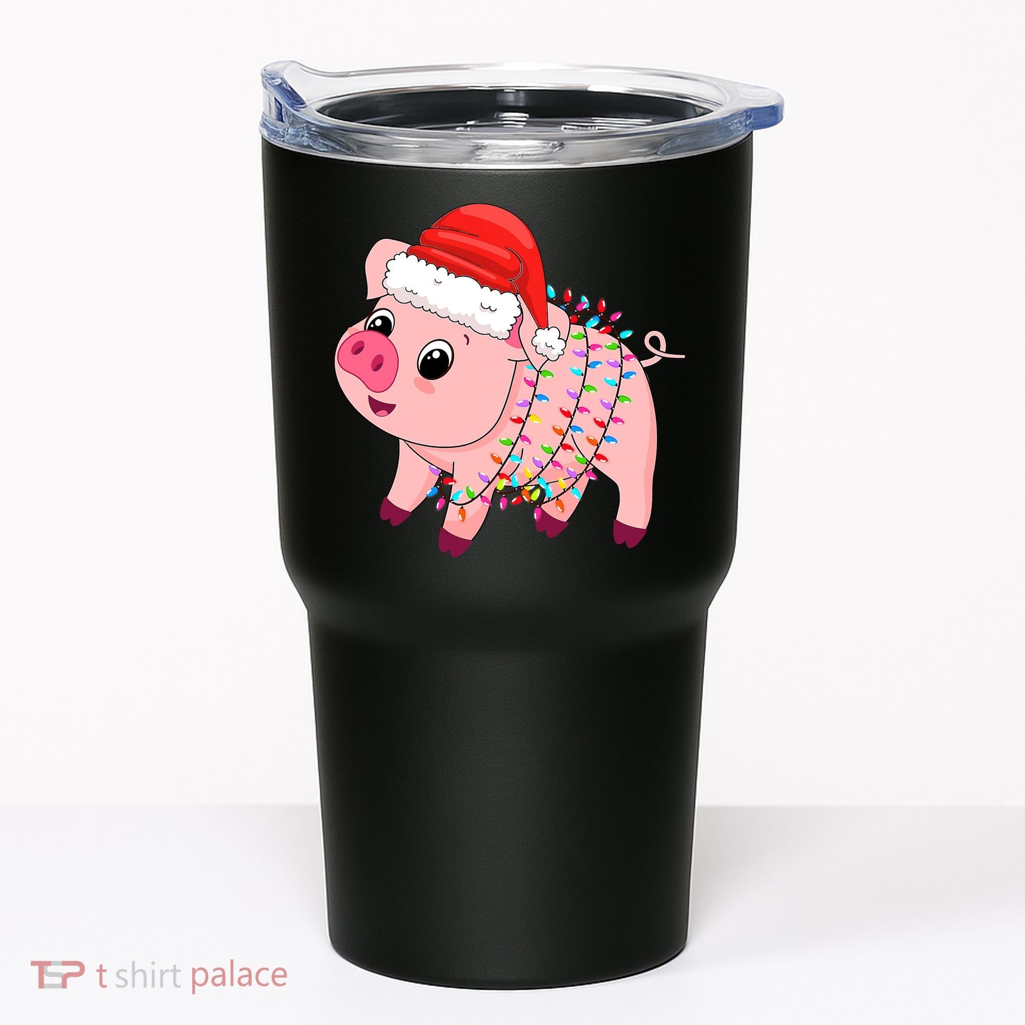 Christmas Lights Pig Wearing Xmas Hat - Pig Lover Farmer Tumbler