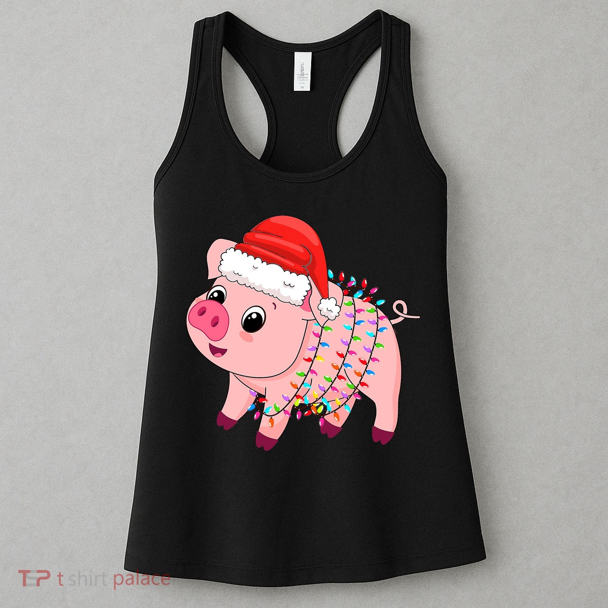 Christmas Lights Pig Wearing Xmas Hat - Pig Lover Farmer Women's Tank Top