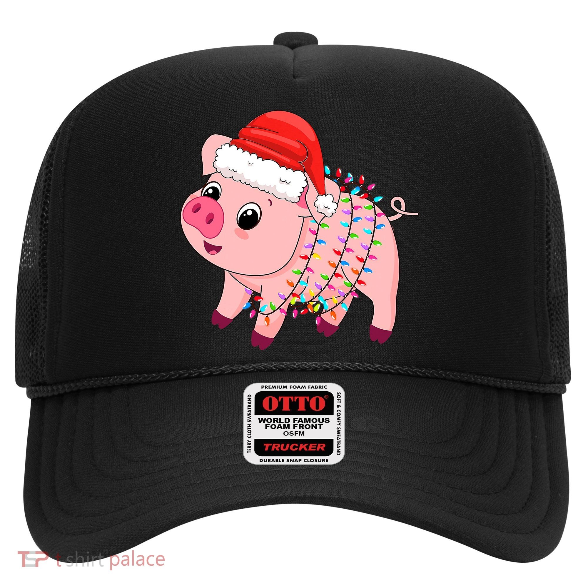 Christmas Lights Pig Wearing Xmas Hat - Pig Lover Farmer Hat