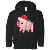 Christmas Lights Pig Wearing Xmas Hat - Pig Lover Farmer Toddler Hoodie thumb 0