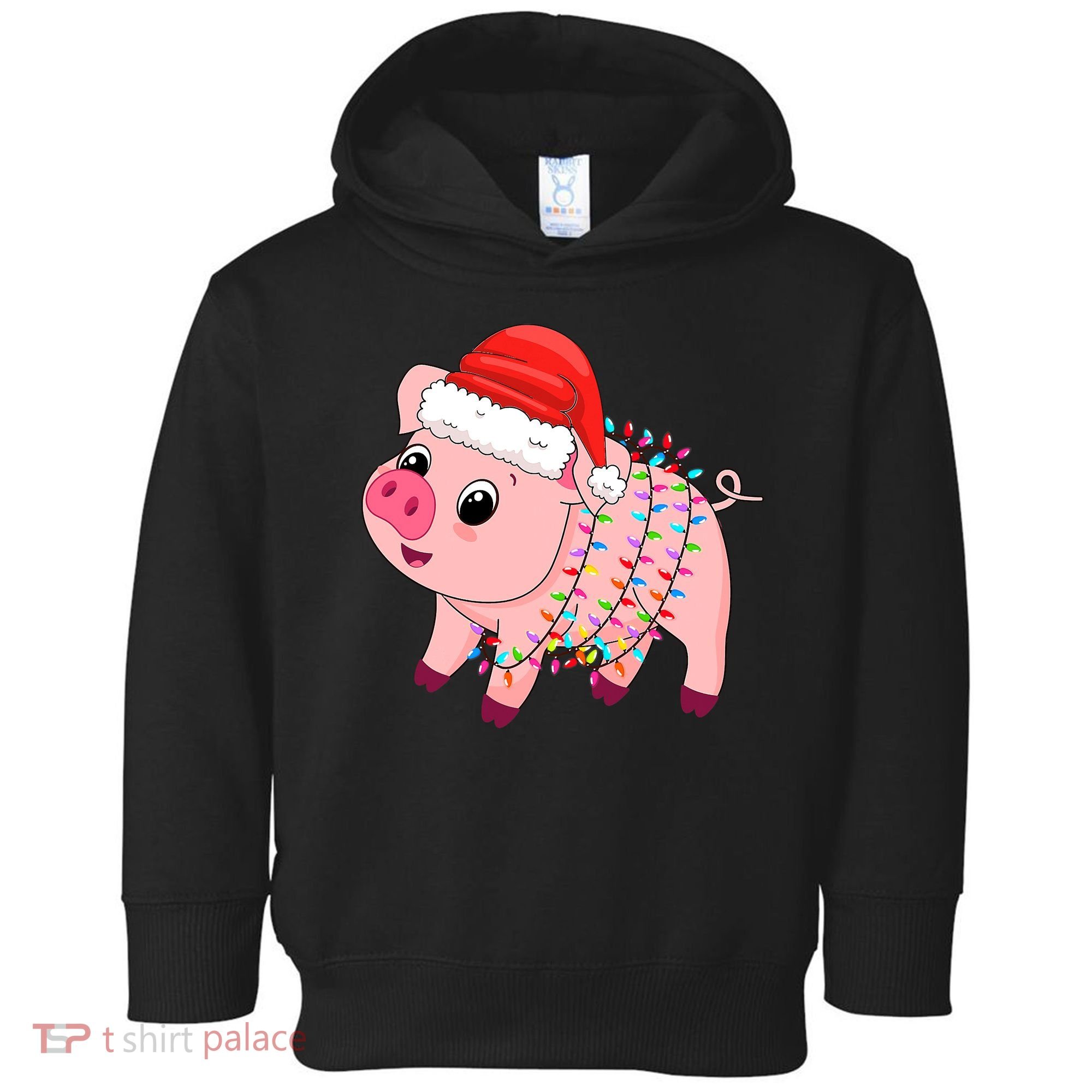 Christmas Lights Pig Wearing Xmas Hat - Pig Lover Farmer Toddler Hoodie
