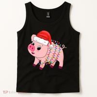 Christmas Lights Pig Wearing Xmas Hat - Pig Lover Farmer Tank Top thumb 2