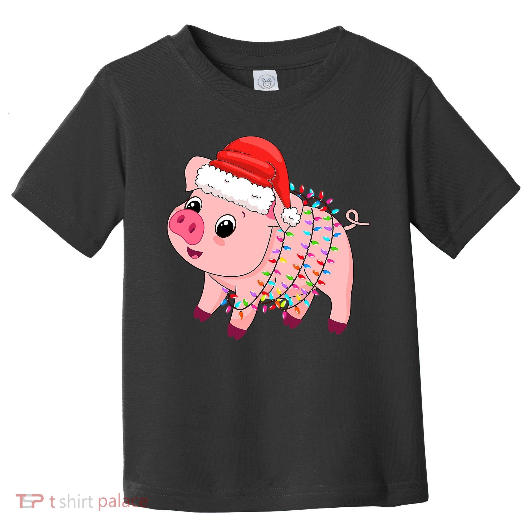 Christmas Lights Pig Wearing Xmas Hat - Pig Lover Farmer Toddler T-Shirt