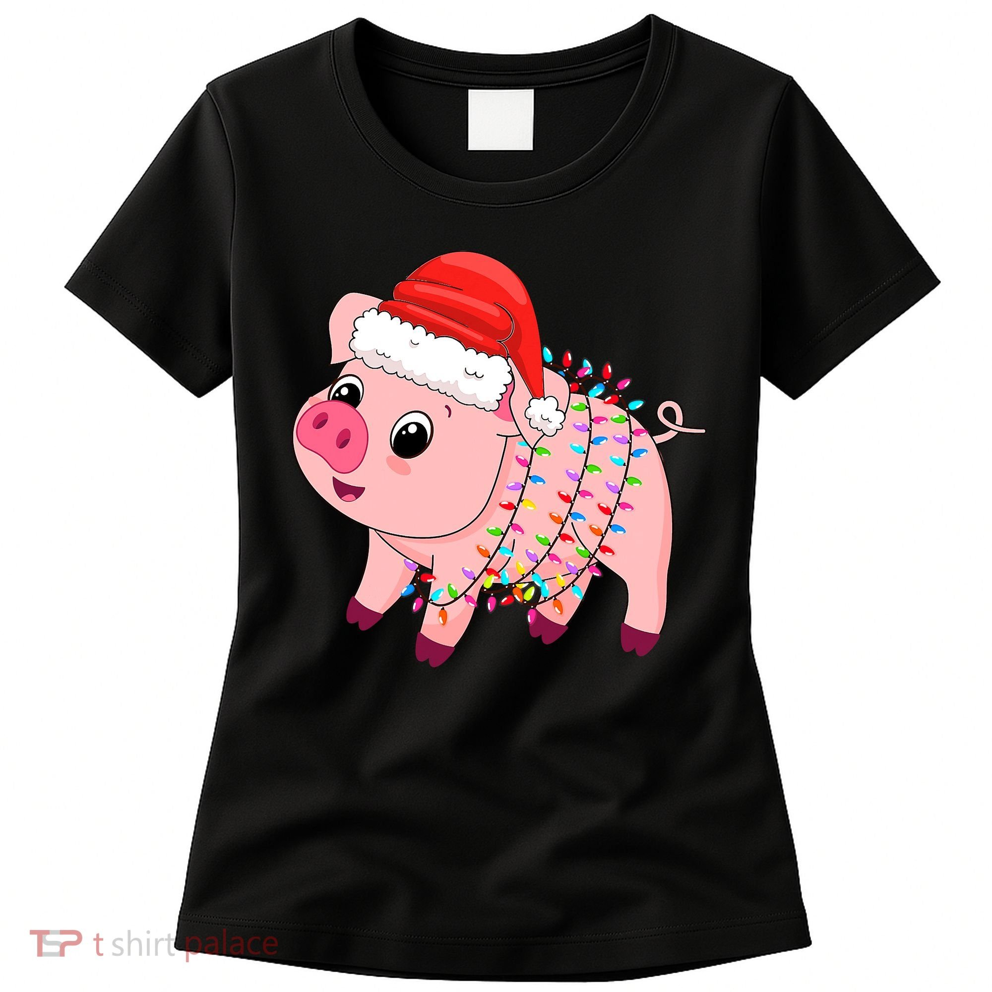 Christmas Lights Pig Wearing Xmas Hat - Pig Lover Farmer Women's T-Shirt
