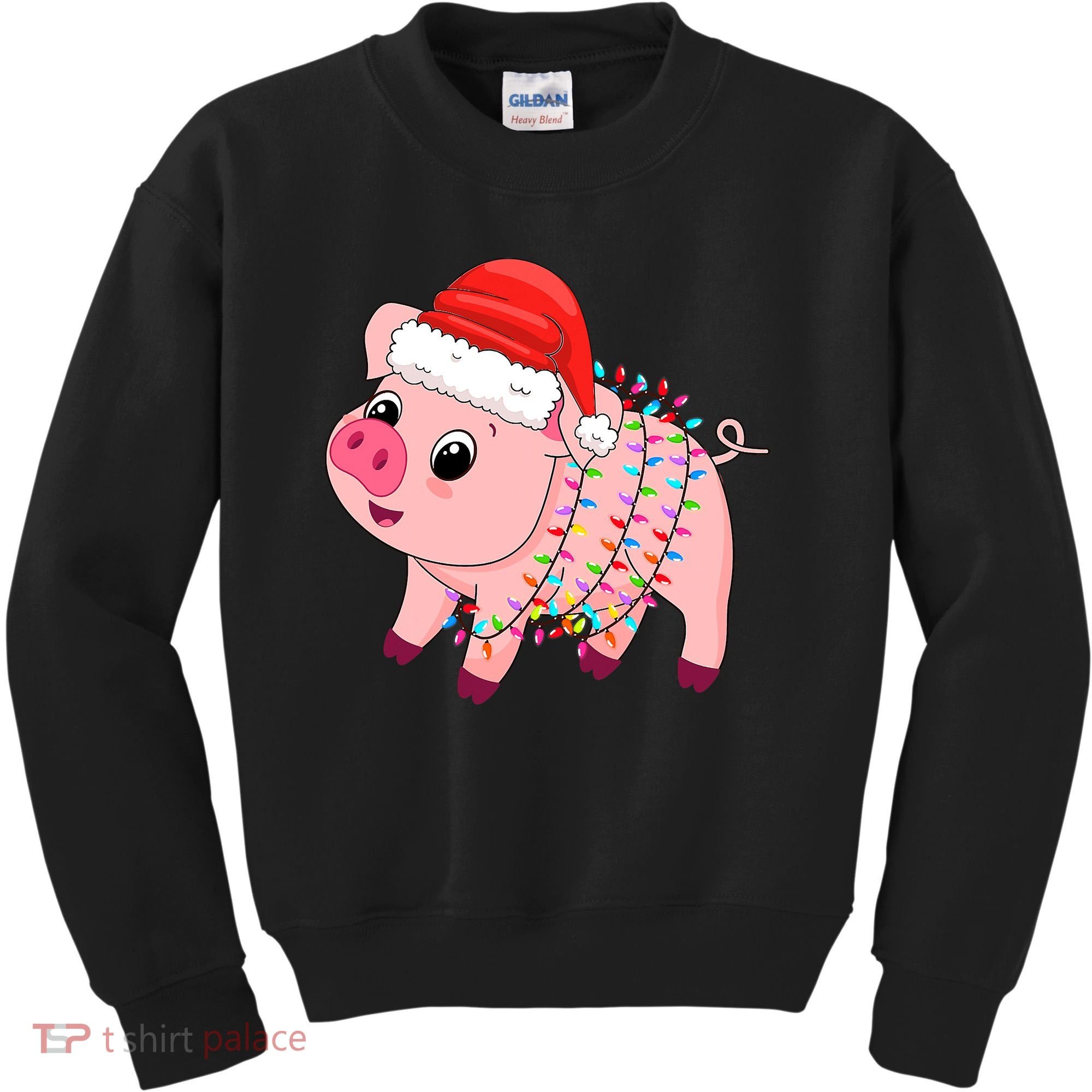 Christmas Lights Pig Wearing Xmas Hat - Pig Lover Farmer Kids Sweatshirt