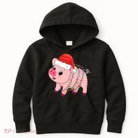 Christmas Lights Pig Wearing Xmas Hat - Pig Lover Farmer Kids Hoodie thumb 0