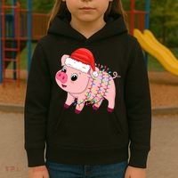 Christmas Lights Pig Wearing Xmas Hat - Pig Lover Farmer Kids Hoodie thumb 3